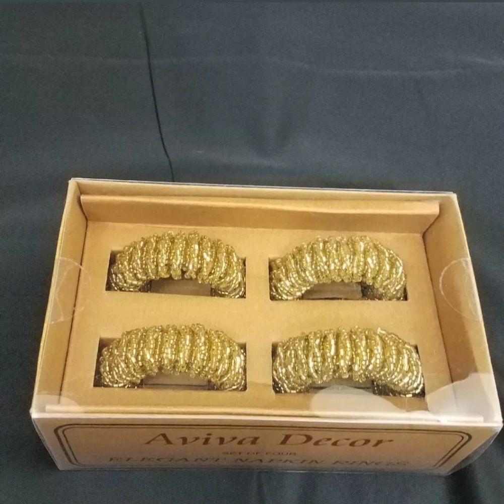Gold Beaded Napkin Rings New